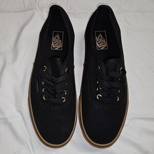 Vans Black Canvas Sneakers with Gold Accents